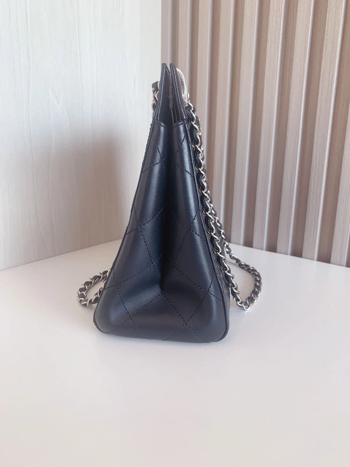 CHANEL Piano Tote Bag Chain Shoulder Bag Daily Work Black Silver Classic Quilted