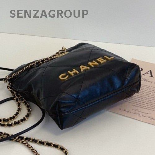 Chanel 22 Mini Chain Shoulder Bag Crossbody Black Gold Women Classic Designer