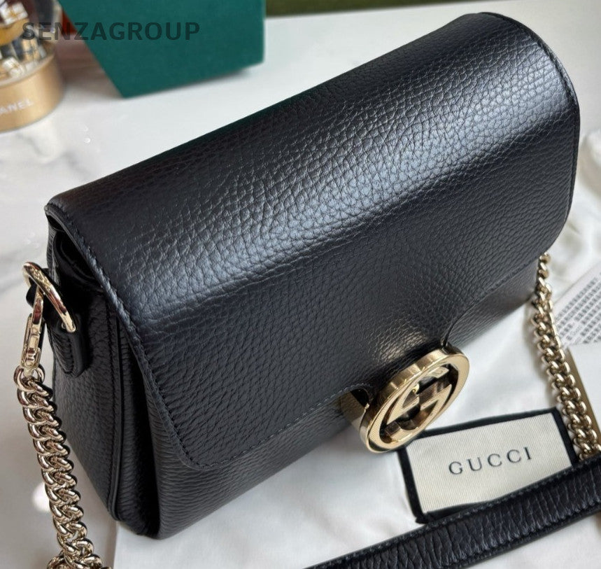 Gucci GG Chain Strap Shoulder bag Crossbody Black Gold Almost Brand NEW Women