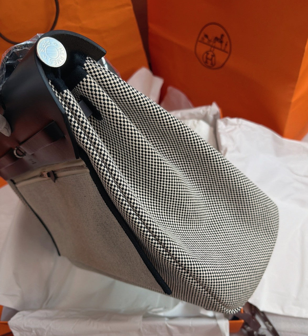 Hermes Herbag39 Top Handle Shoulder Bag Crossbody Gray Black Unisex Adults