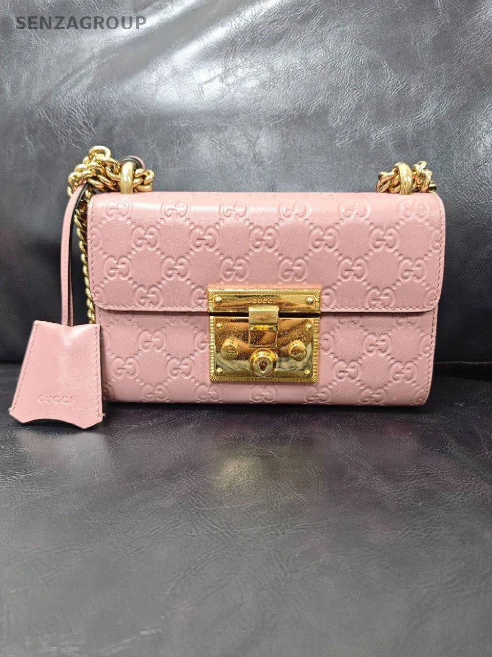 Gucci Guccissima Padlock Closure Shoulder Bag Small Pink Leather