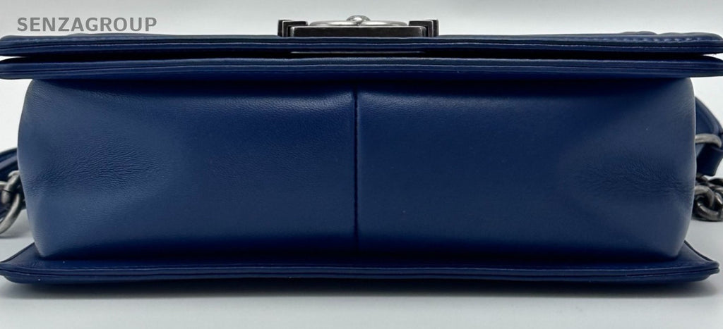 Chanel Leboy MM V Pattern Chain Shoulder Bag Crossbody Blue Silver Women Classic