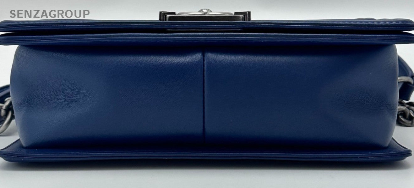 Chanel Leboy MM V Pattern Chain Shoulder Bag Crossbody Blue Silver Women Classic