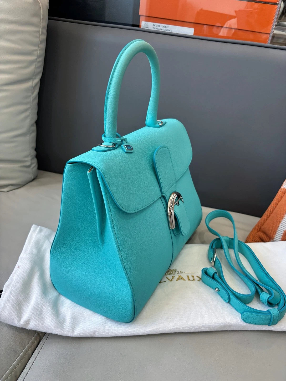 Delvaux Brilliant Medium Top Handle Bag Shoulder Bag Tiffany Blue