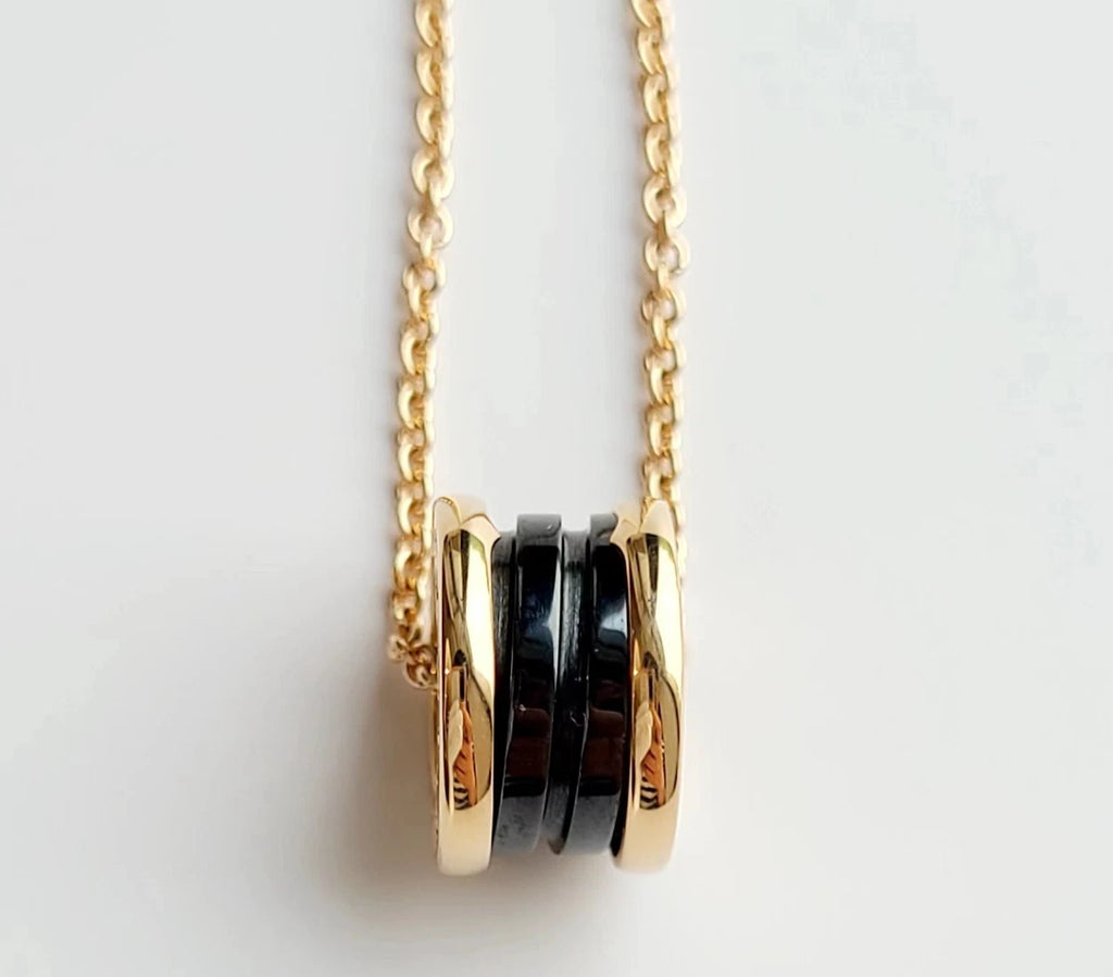 Bvlgari B.zero1 Chain Necklace 18k Rose Gold and Black Ceramic Pendant Excellent