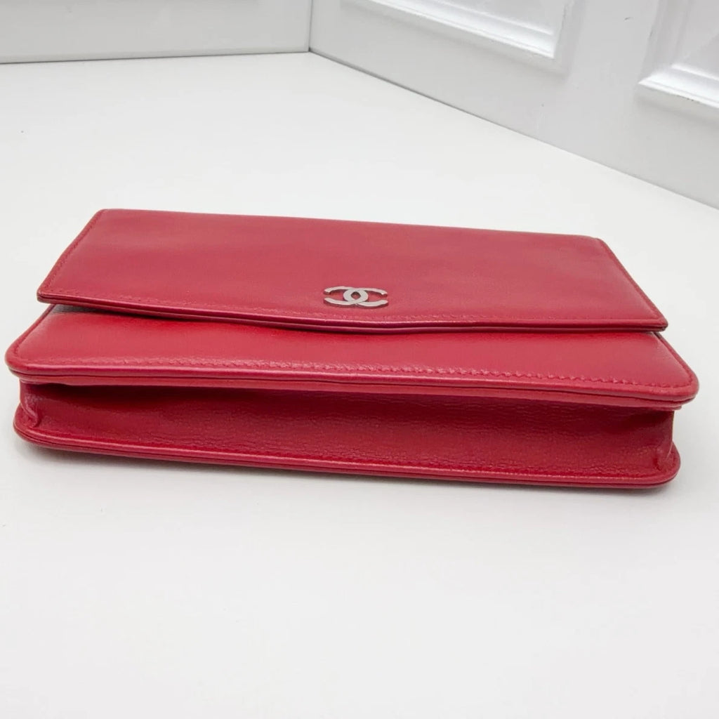 Chanel Woc Chain Shoulder Crossbody Bag Red Silver Hardware Women Fashion