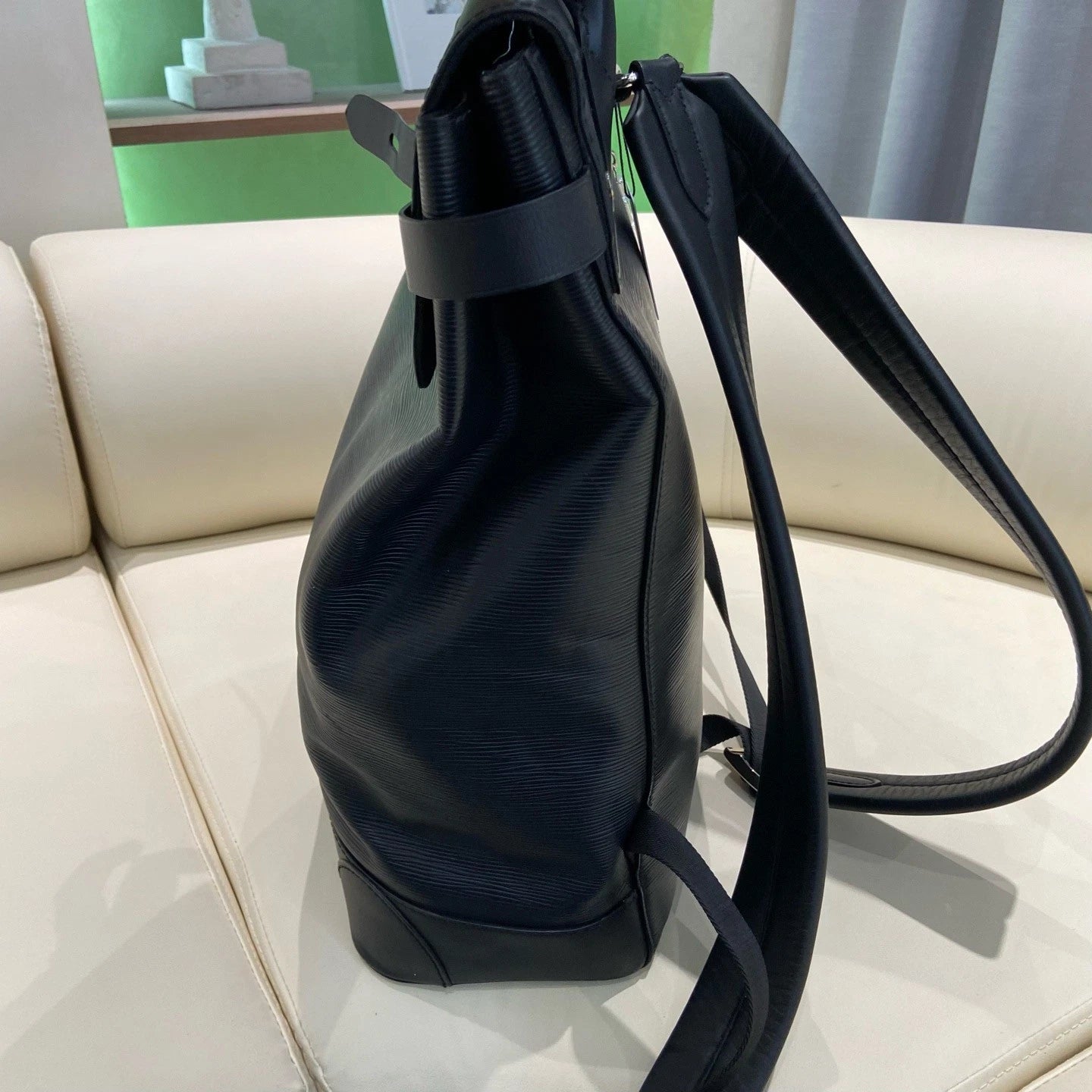 Louis Vuitton Steamer Epi Leather Black Handbag Backpack Silver Hardware
