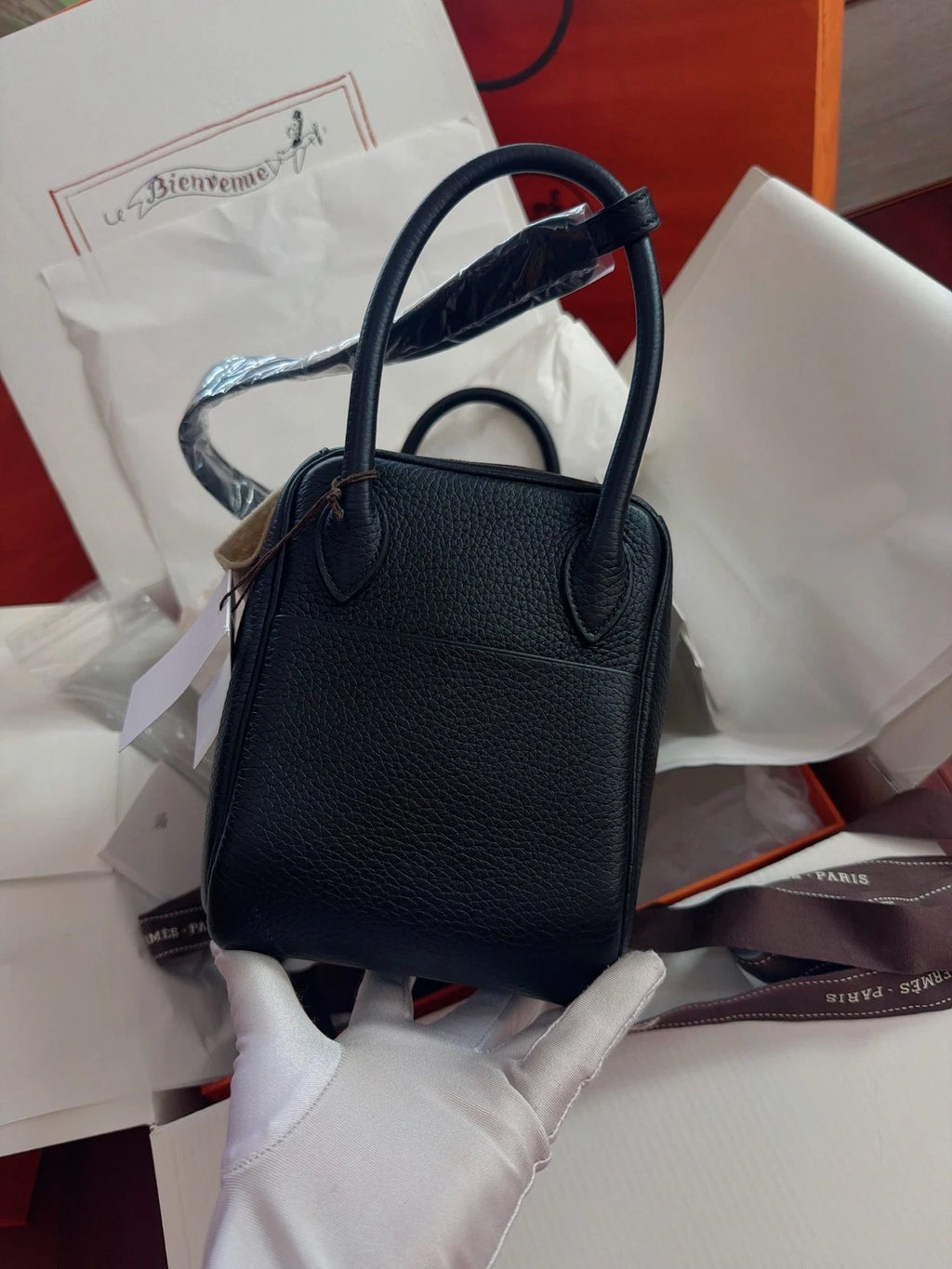 New Hermes Lindy26 Black 2Way Handbag Shoulder Bag Silver Hardware