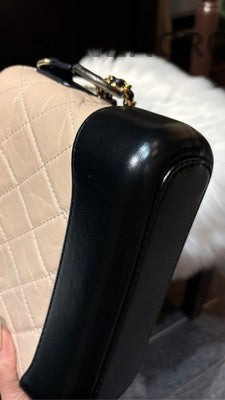 Chanel Beige & Black Small Gabrielle Hobo Bag Quilted Chain Shoulder Bag