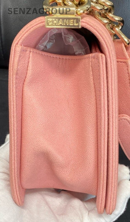 Chanel Leboy MM Calfskin Chain Shoulder Bag Pink Gold Used Women Classic