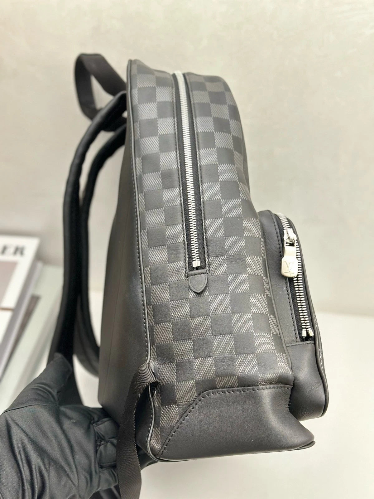 Authentic Louis Vuitton Josh Black Damier Canvas Zipper Backpack Silver Hardware
