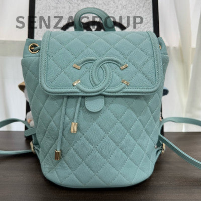 Chanel Vanity Case Blue Silver Calfskin Backpack Classic Fashion Women