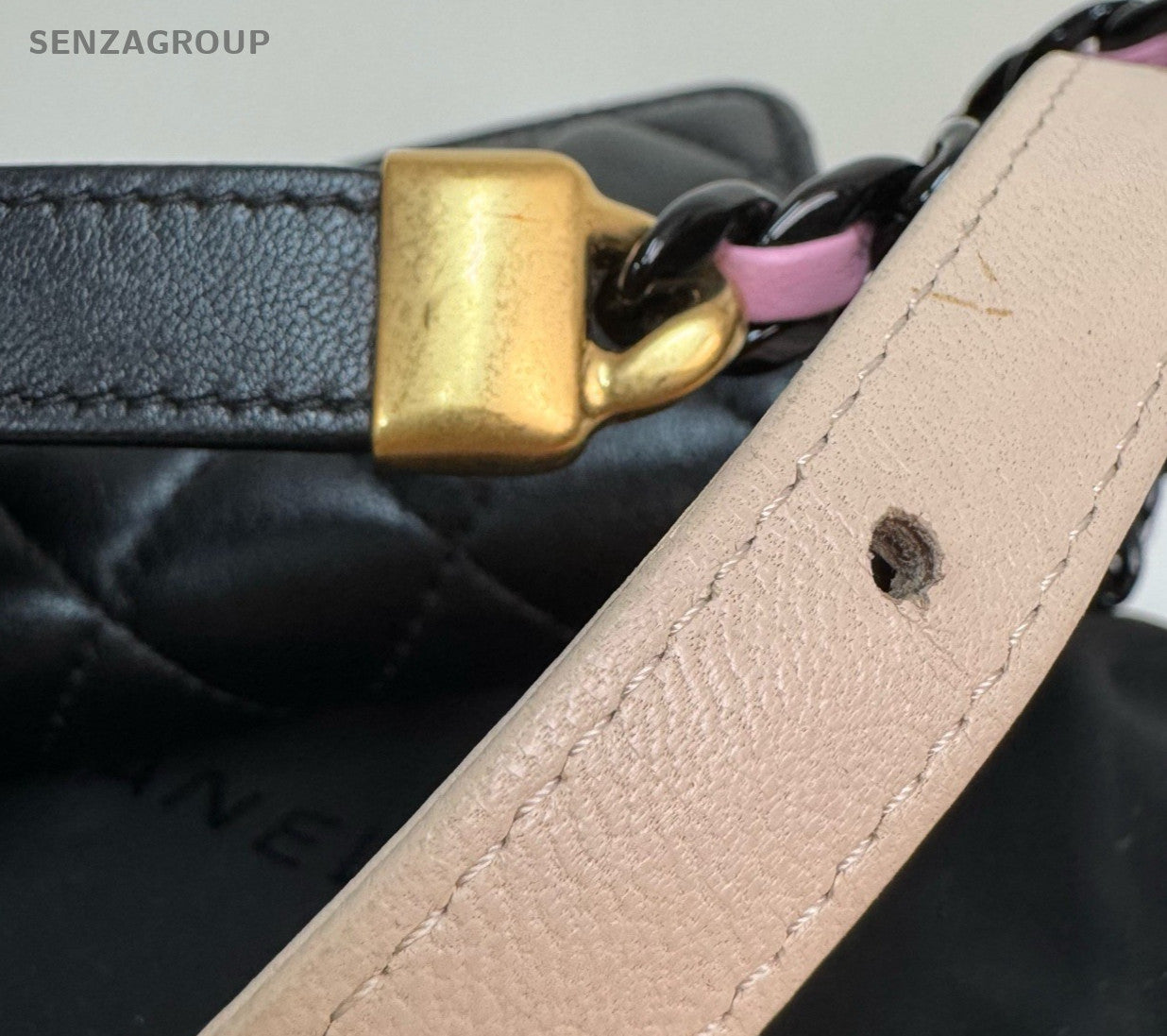 Chanel 23P Lambskin Chain Shoulder Bag Crossbody Pink Black Used Women Classic