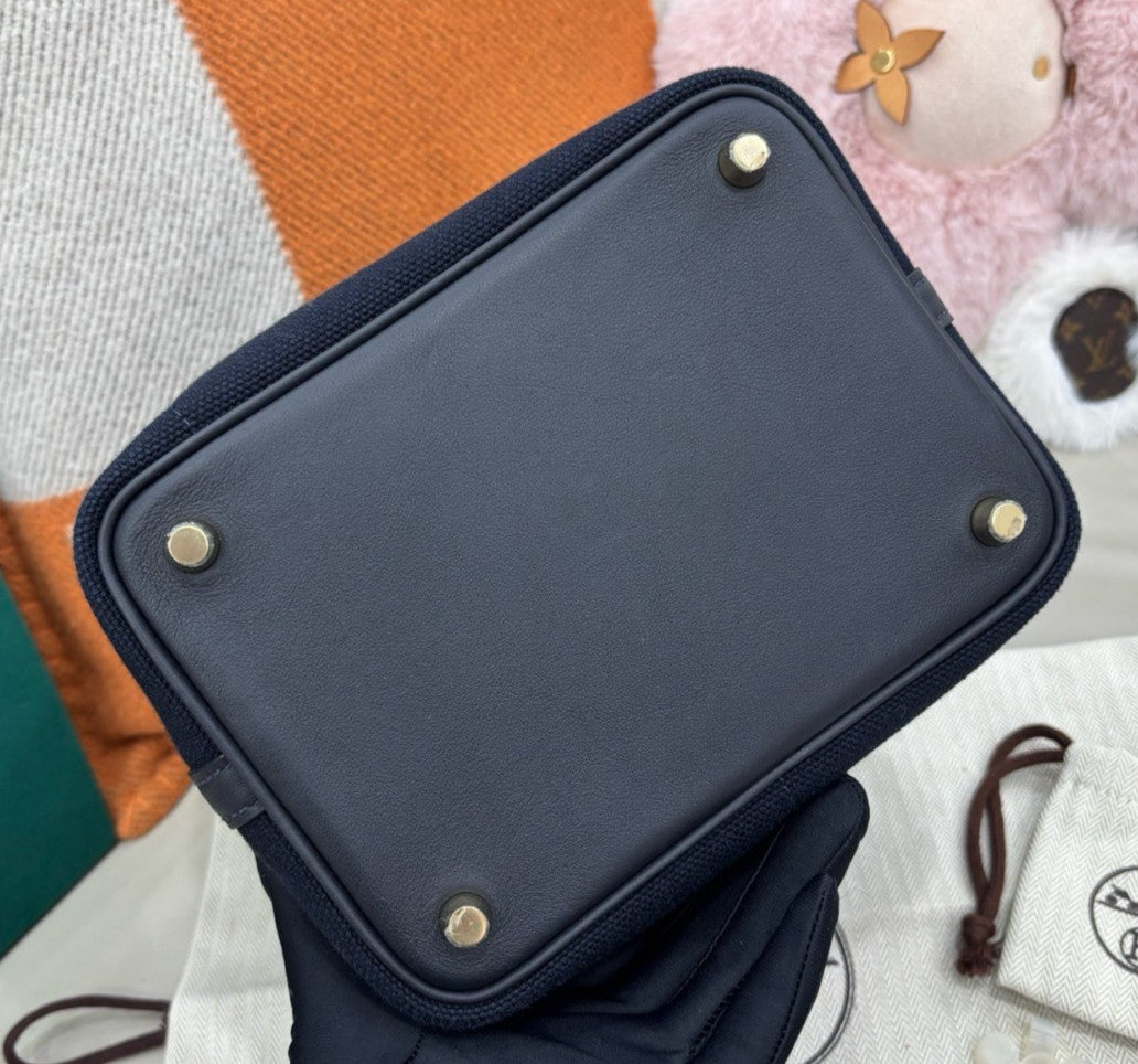 Hermes Cargo Picotin18 Top Handle Bag Blue Gold Used Women Classic Fashion