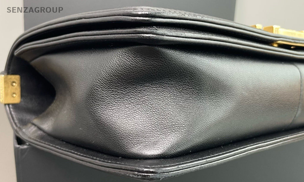 Chanel Leboy Calfskin Chain Shoulder Bag Crossbody Black Gold Women Classic