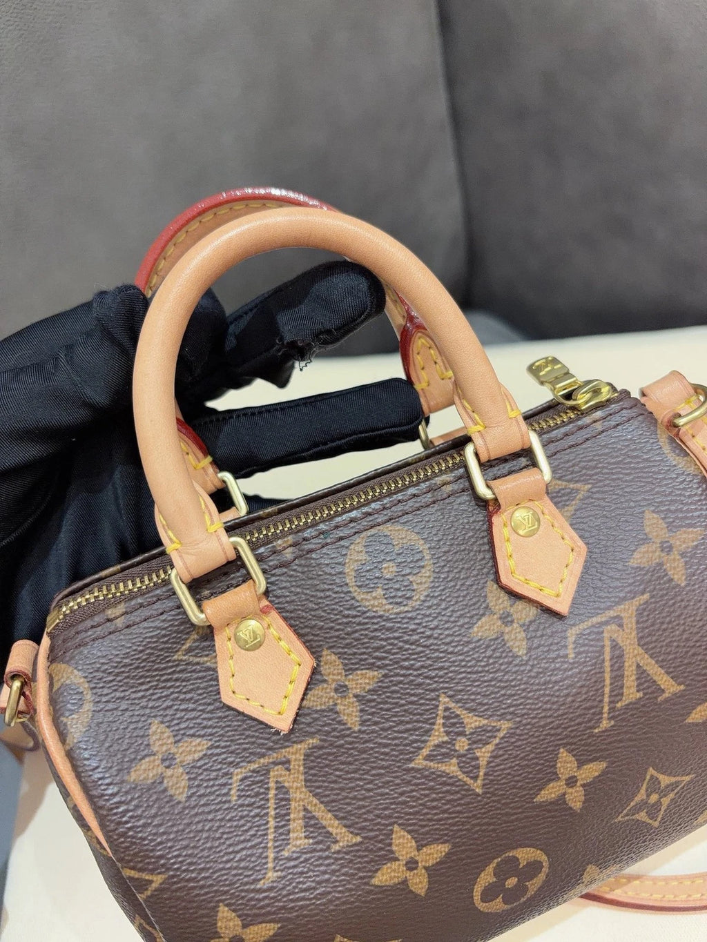 Louis Vuitton Speedy Nano Top Handle Shoulder Crossbody Bag Brown Women