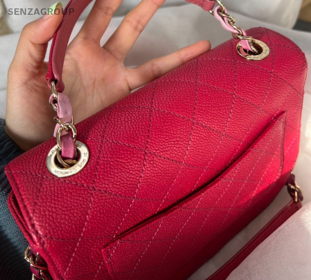Chanel Coco Curve Calfskin Top Handle Shoulder Bag Crossbody Red Gold Women