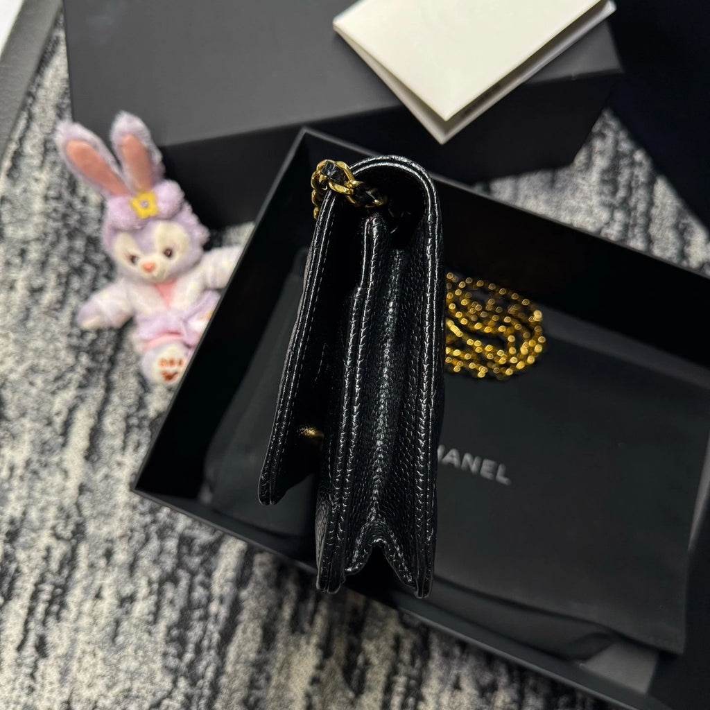 CHANEL Black Lamskin Gold 24 Chip WOC Crossbody Bag For Women