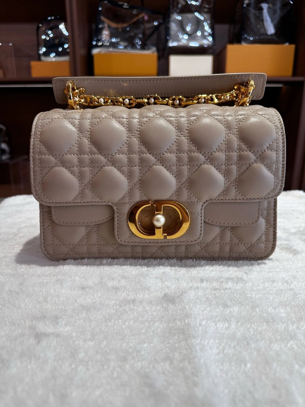Dior Jolie Beige Pearl Chain Shoulder Bag For Women