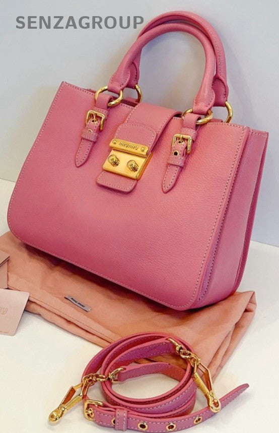 Miumiu Calfskin Tote Pink Gold 2WAY Shoulder Handbag Crossbody Almost Brand NEW