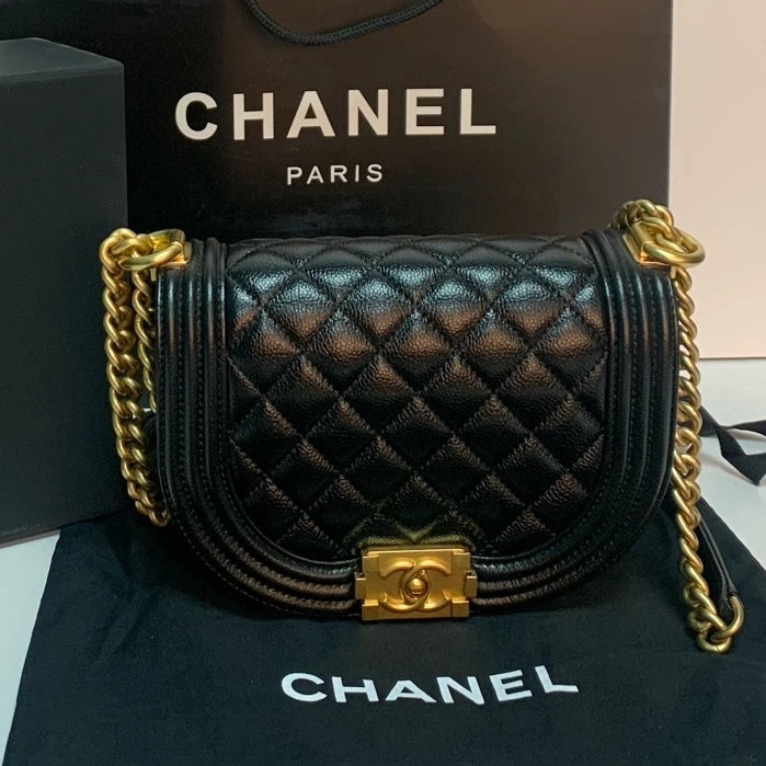CHANEL Boy Caviar Leather Shoulder Bag For Women