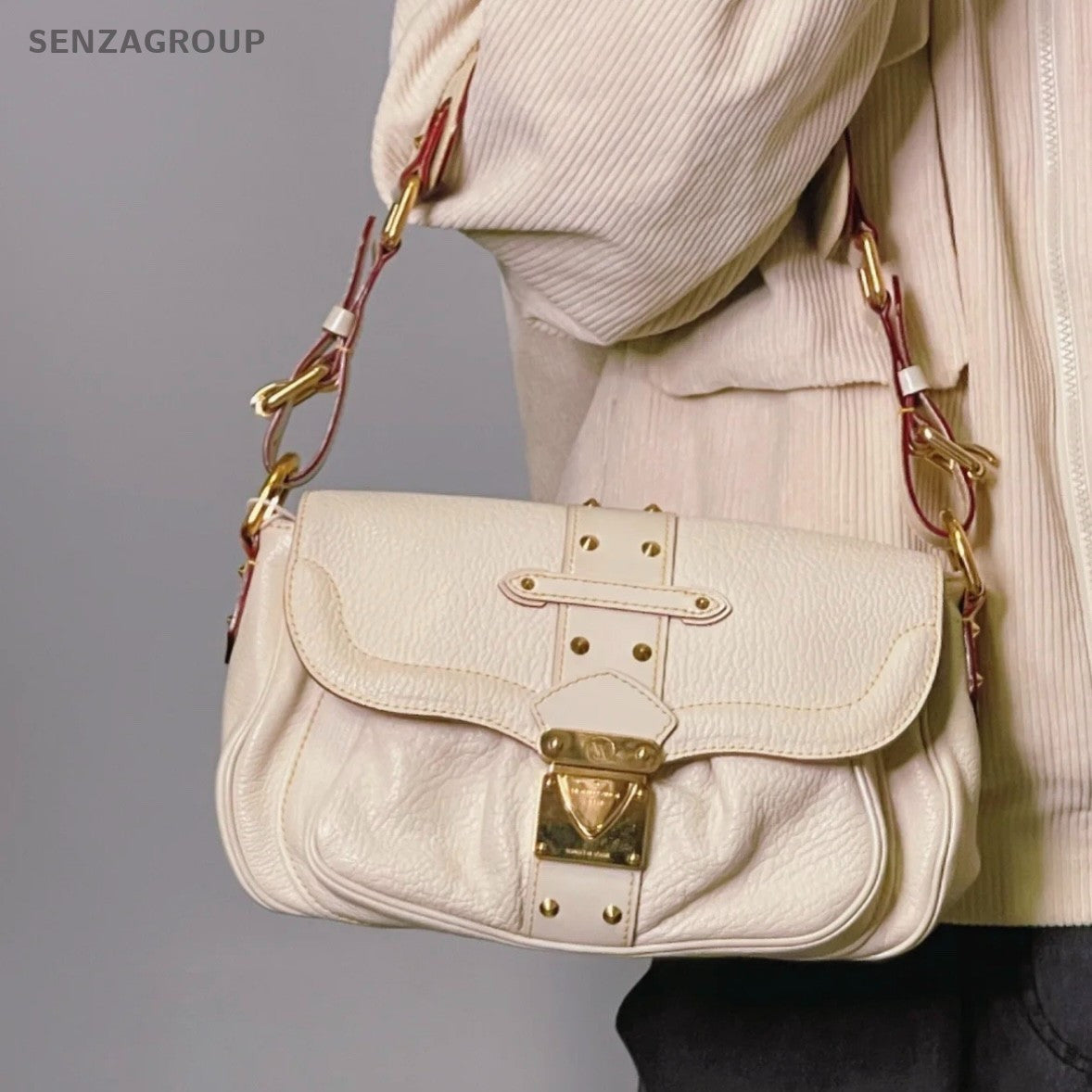 Louis Vuitton Suhali Cream White Shoulder Handbag Women White Gold