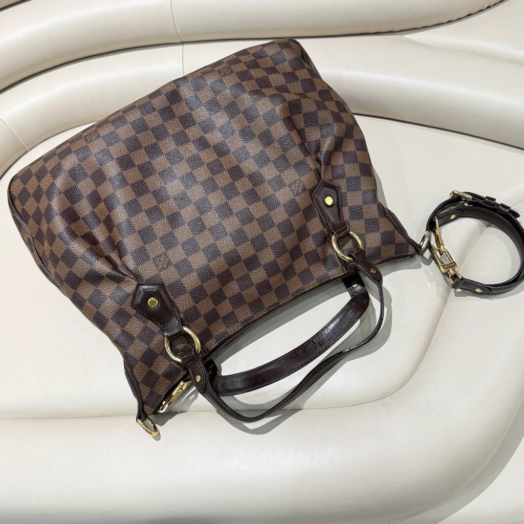 Louis Vuitton Damier Ebene Tote Top Handle Crossbody Bag Brown Women Classic