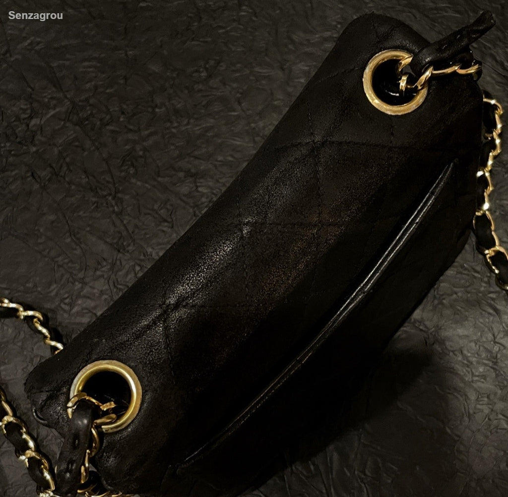 Chanel Classic Flap Suede Chain Shoulder Bag Crossbody Black Gold Women Vintage