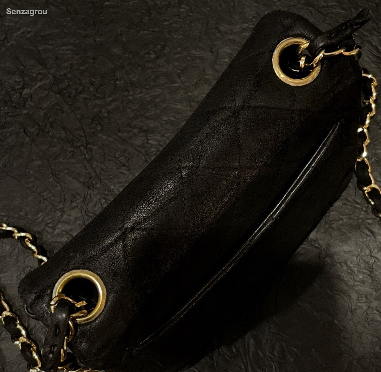 Chanel Classic Flap Suede Chain Shoulder Bag Crossbody Black Gold Women Vintage
