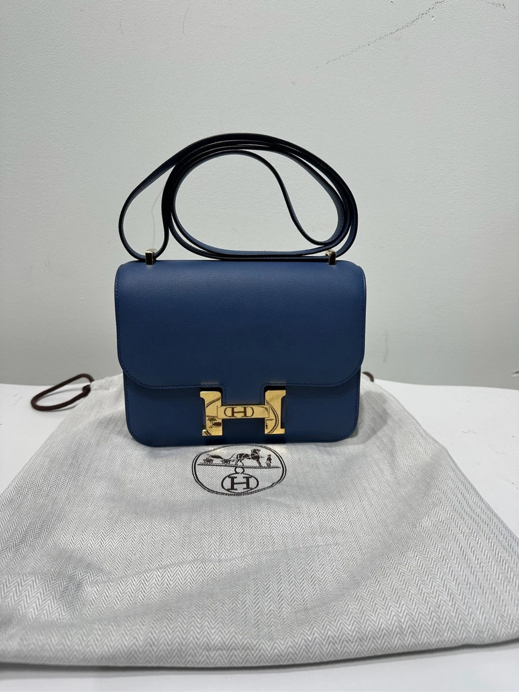 Hermes Constance 19 Agate Blue Swift Leather Gold Hardware Bag For Women