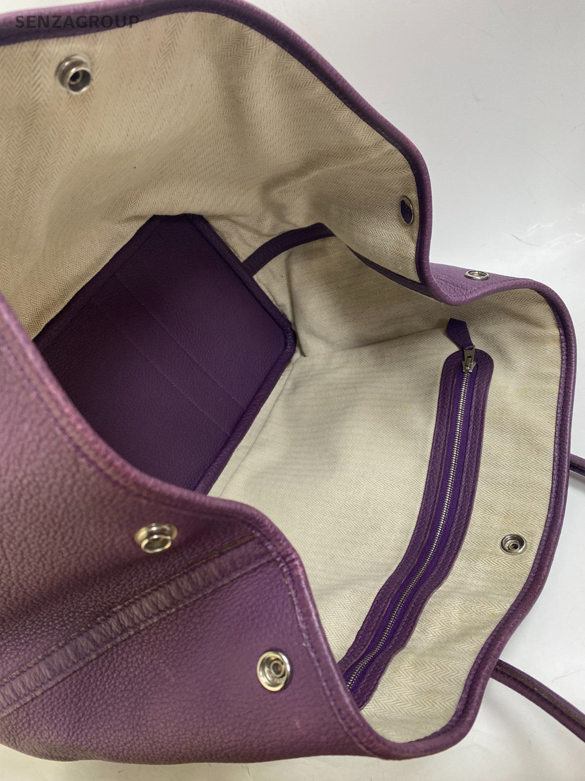 Hermes Garden Party36 Top Handle Bag Purple Silver Used Women Classic Fashion