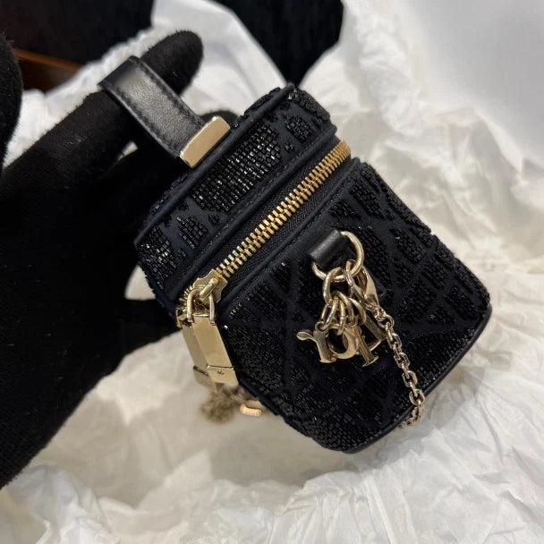 Christian Dior Lady Dior Cannage Vanity Case Top Handle Crossbody Bag Women D