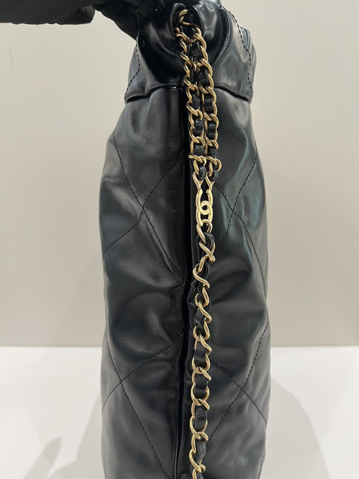 Chanel 22 Bag Medium Black Gold Quilted Chain Backpack Classic Women