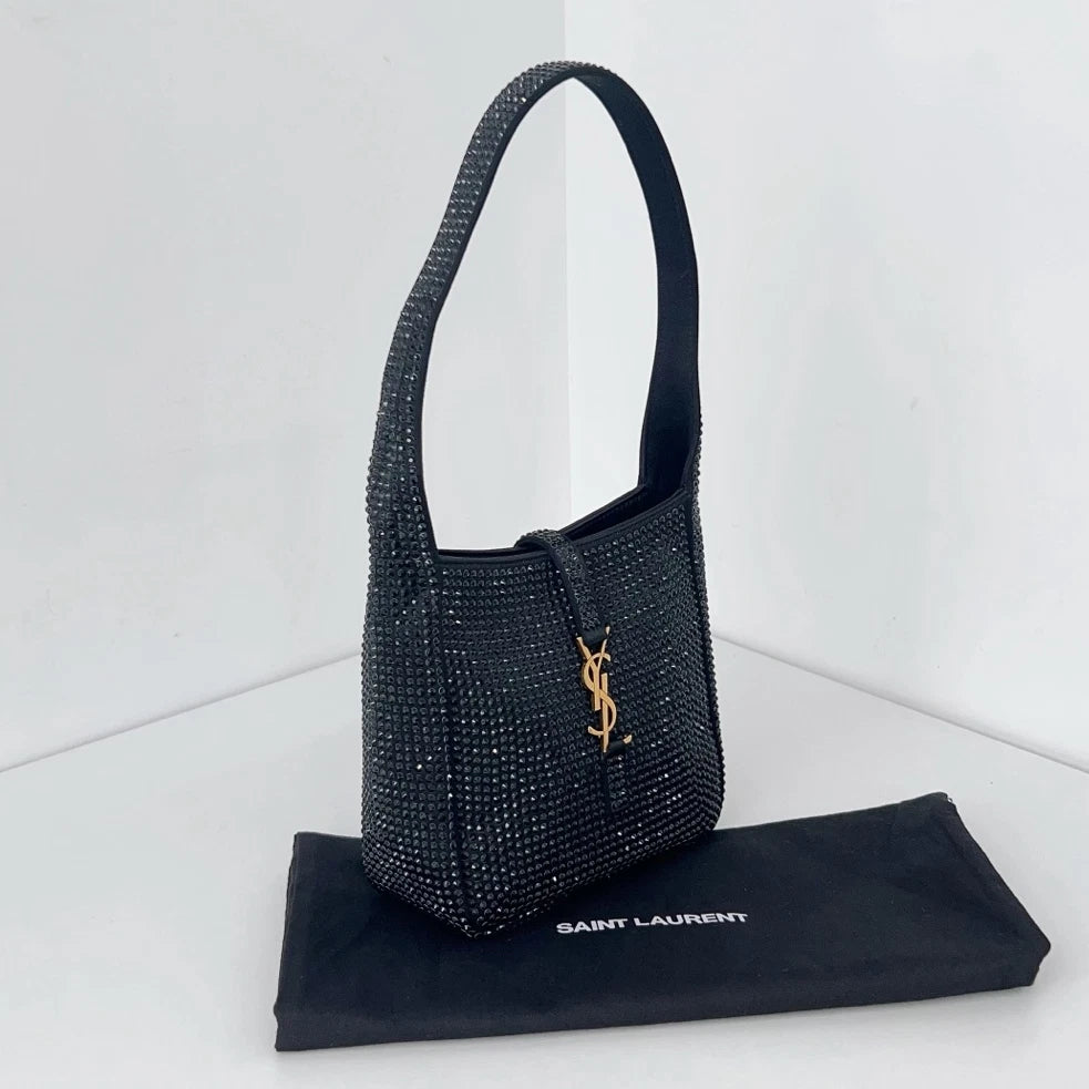 Excellent Saint Laurent Le57 Hobo Mini Bag Black Crystals Gold Hardware