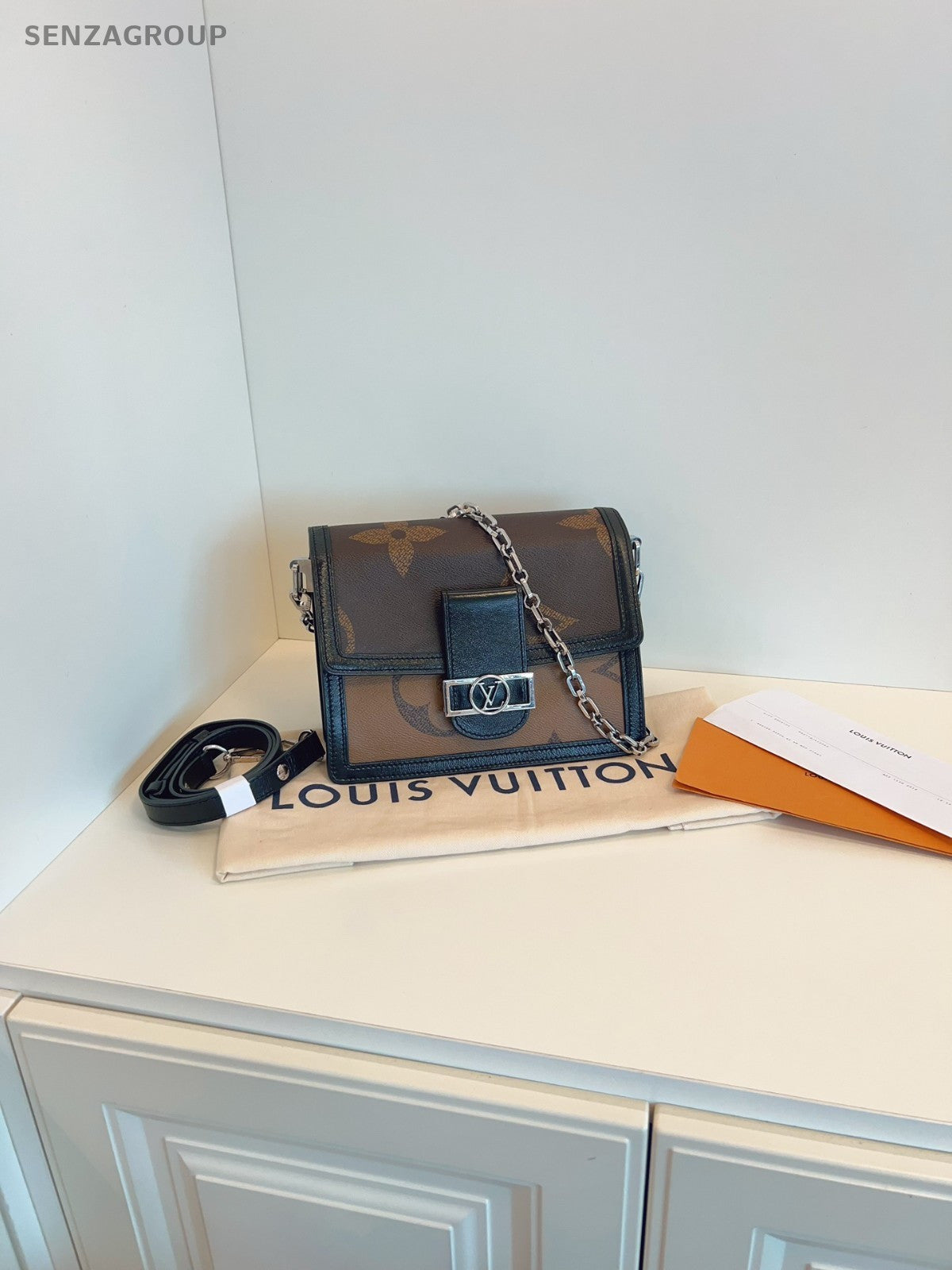LOUIS VUITTON Monogram Black Brown Dauphine MM Shoulder Bag