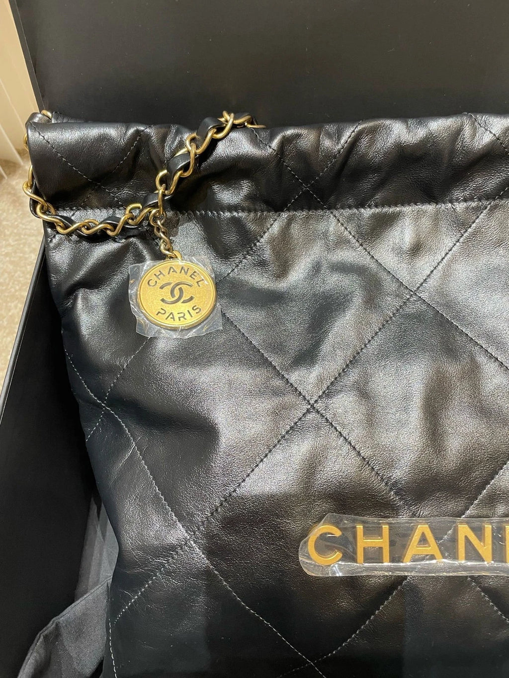 CHANEL 22BAG Black Gold Small Tote Bag For Women