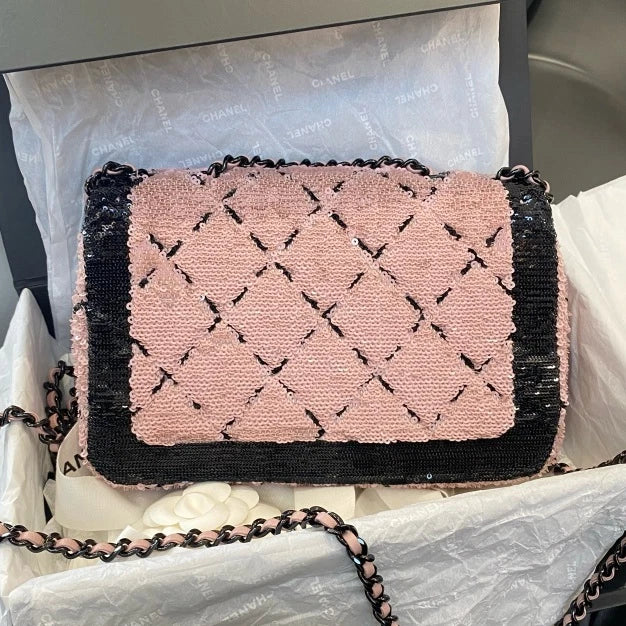 Chanel Classic Flap Big Mini Chain Shoulder Bag Crossbody Pink Black Women D