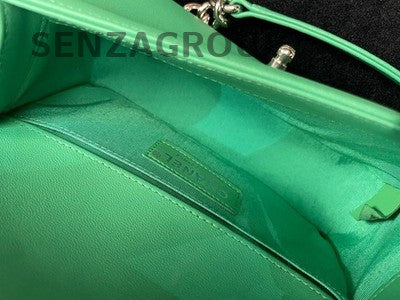 Chanel Small Le Boy Chevron Green Silver Chain Shoulder Bag Women Classic