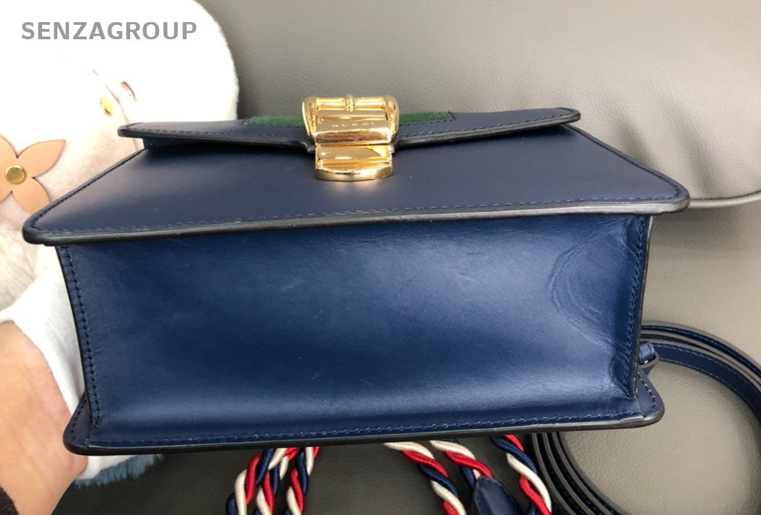 GUCCI Sylvie PM Top Handle 2way Shoulder Handbag Women Crossbody Blue and gold