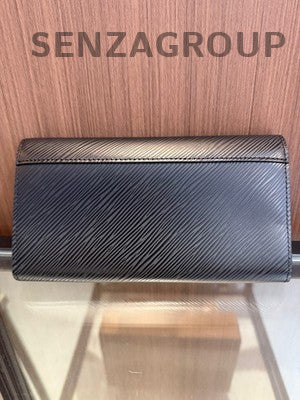 Louis Vuitton Black Epi Leather Twist Wallet On Chain Silver Clutch