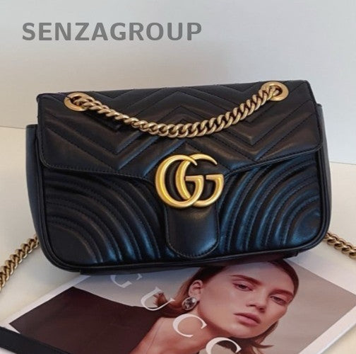 Gucci Marmont 22 Mini Chain Shoulder Bag Black Gold Used Women Classic
