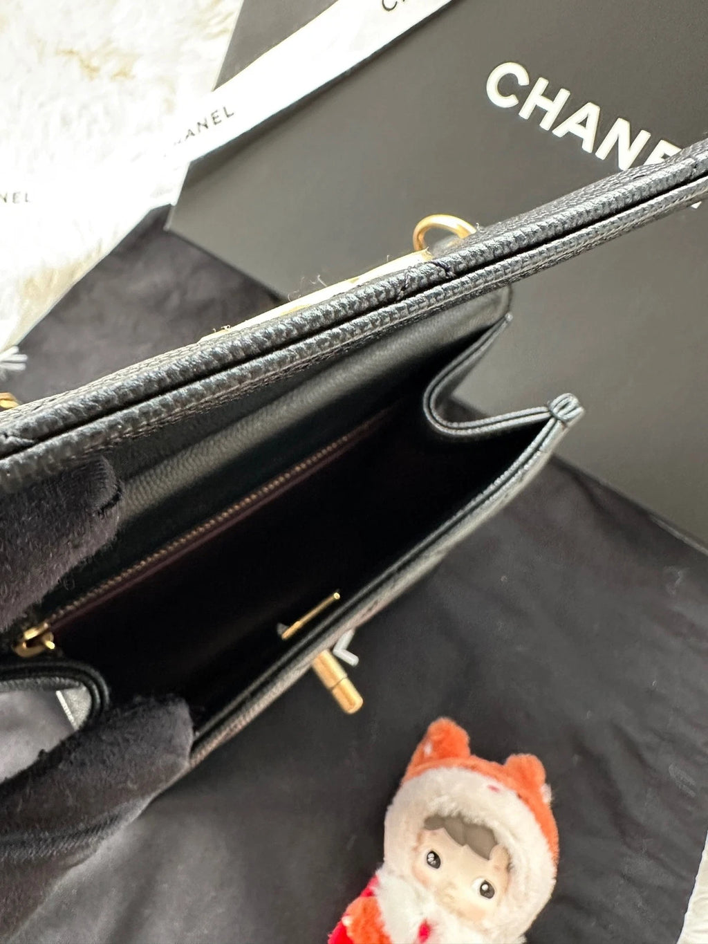 CHANEL Black Gold Leather Crossbody Bag For Women