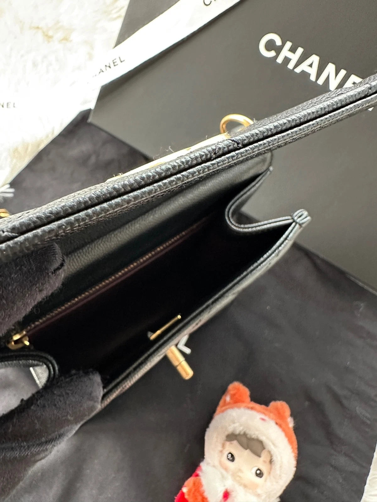 CHANEL Black Gold Leather Crossbody Bag For Women