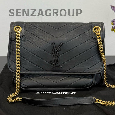 Saint Laurent NIKI Medium Black Leather Chain Crossbody Bag Unisex