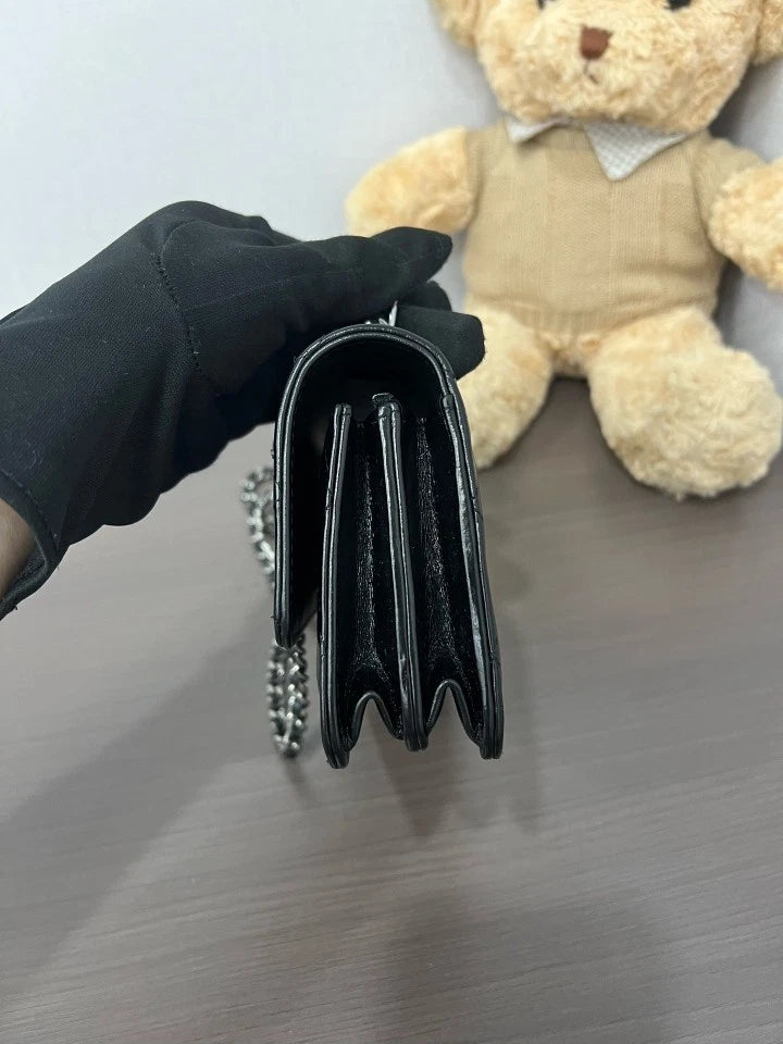 CHANEL 23K Black Silver Rhinestone Handle Accordion WOC Bag For Women