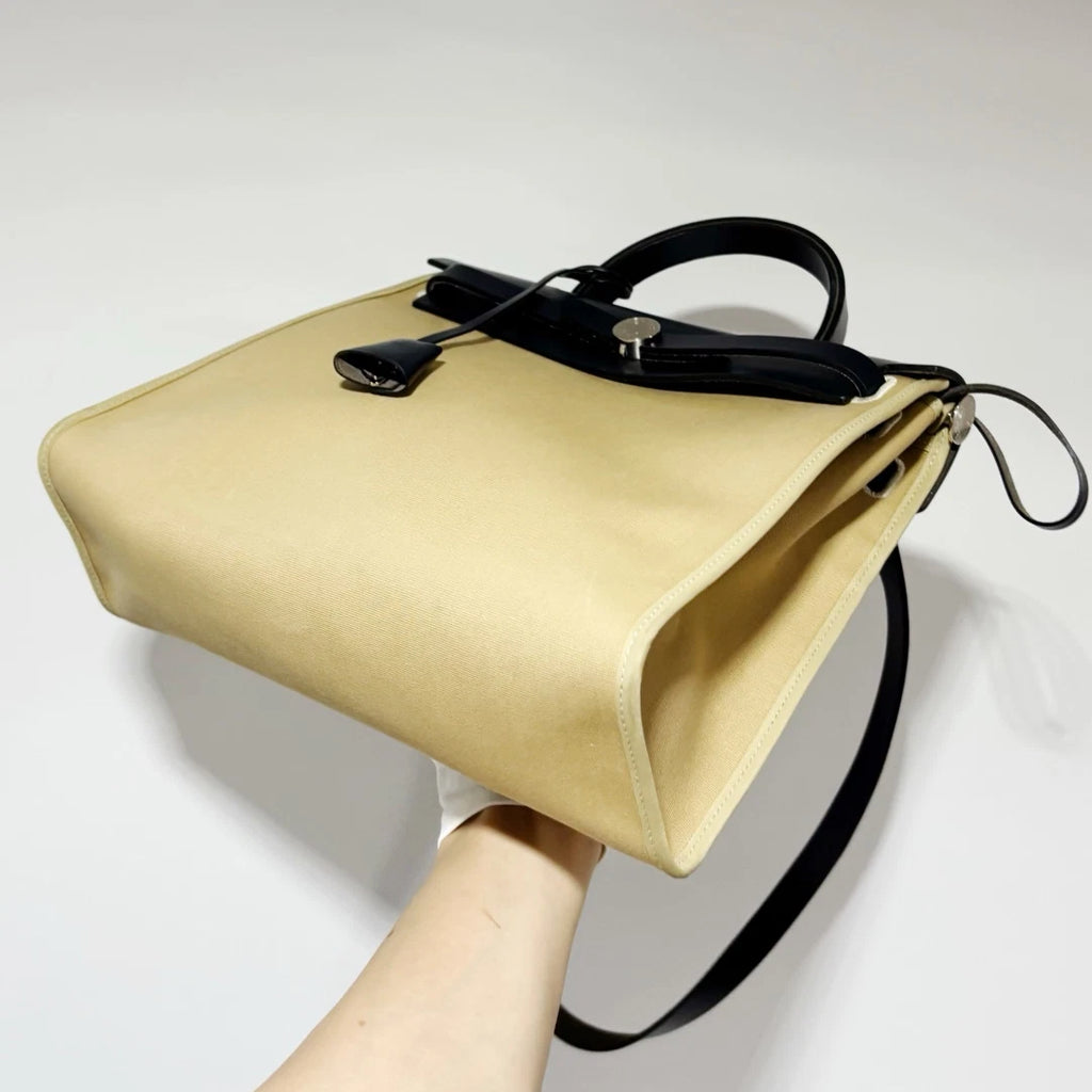 Hermes Herbag31 Canvas Gray Handbag Crossbody Bag Silver Hardware