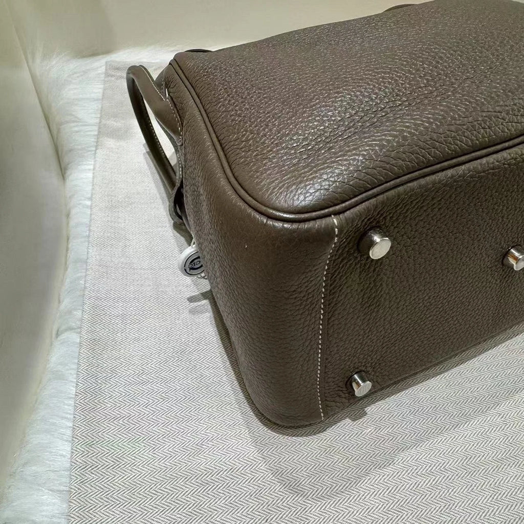 Hermes Lindy26 Grey Silver Hardware Leather Handbag For Women