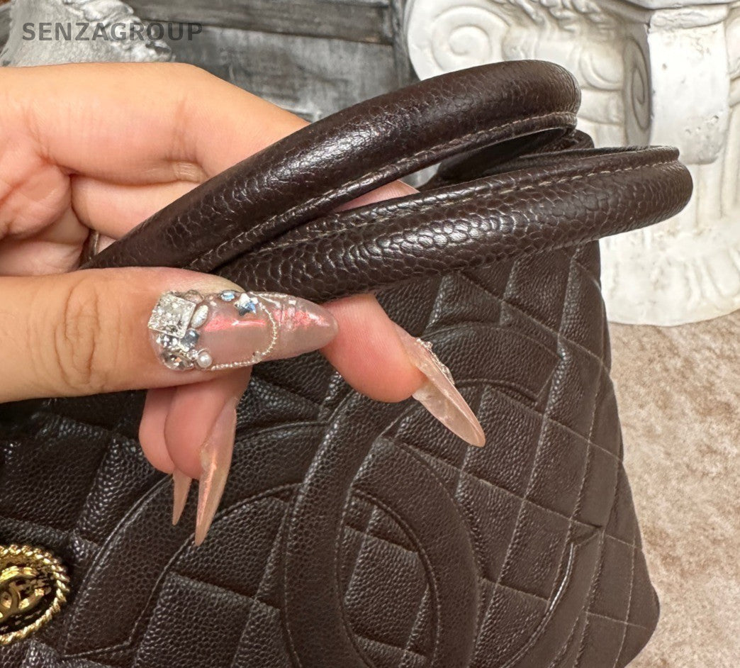 Chanel Paris-New York Flap Vintage Handbag Top Handle Bag Brown Gold Used Women