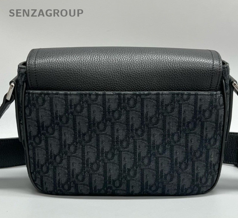 Christian Dior Qblique Saddle Shoulder Bag Crossbody Black Silver Unisex Adults