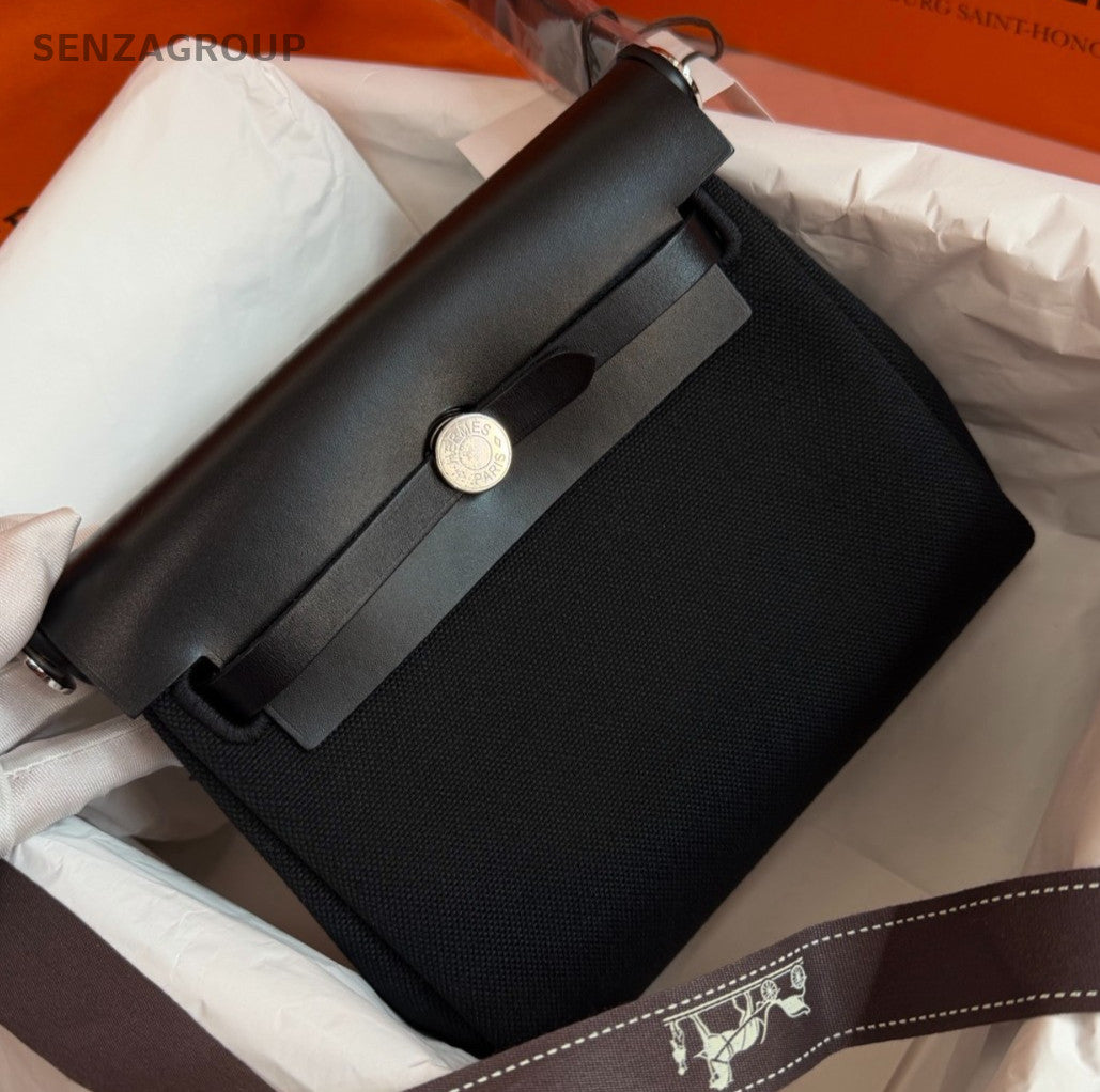 Hermes Herbag Mini Shoulder Bag Black Silver Used Women Classic